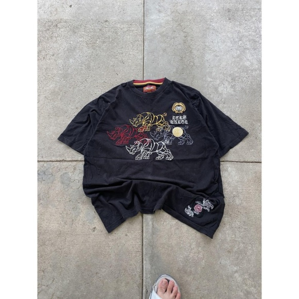 Vintage Ecko Unltd Shirt Mens 2XL Black Rhino Embroidered Graphic Te Hip Hop Y2K
